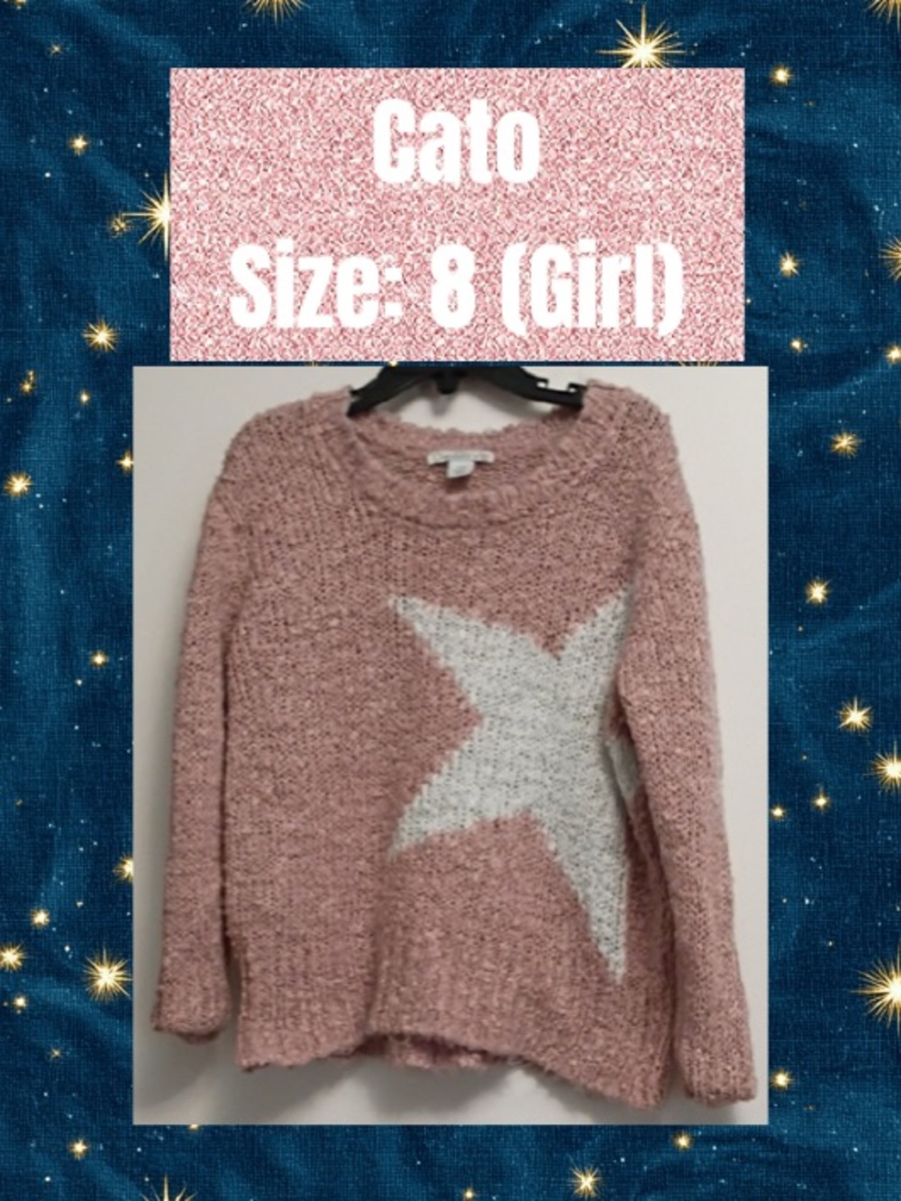 Girls Cozy Pink Star Knit Sweater